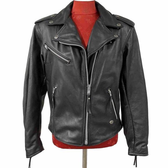Harley Davidson Black Leather Jacket Womens Size M Biker Bomber Moto Classic USA - Picture 11 of 15